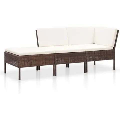 vidaXL 3-delige Loungeset met kussens poly rattan bruin