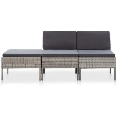 vidaXL 3-delige Loungeset met kussens poly rattan grijs