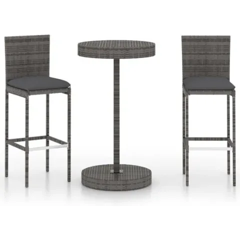 vidaXL 3-delige Tuinbarset met kussens poly rattan grijs