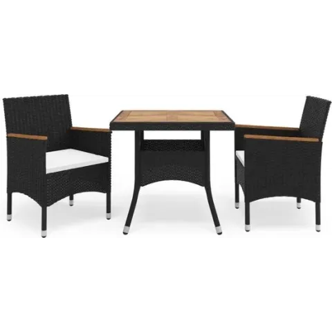 vidaXL 3-delige Tuinset poly rattan en acaciahout zwart