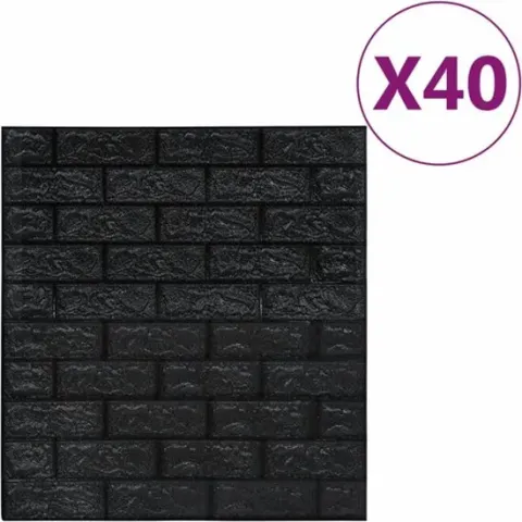 vidaXL 3D-behang zelfklevend 40 st bakstenen zwart