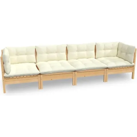 vidaXL 4-delige Loungeset met crèmekleurige kussens massief grenenhout