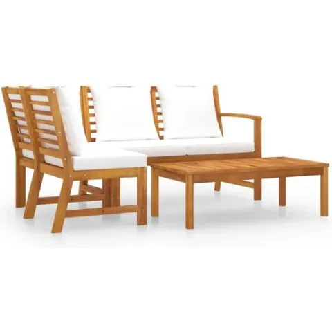vidaXL 4-delige Loungeset met kussens massief acaciahout crème