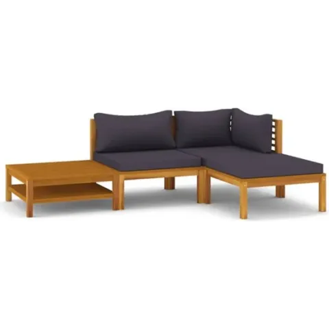 vidaXL 4-delige Loungeset met kussens massief acaciahout