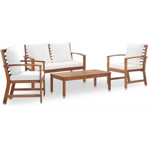 vidaXL 4-delige Loungeset met kussens massief acaciahout