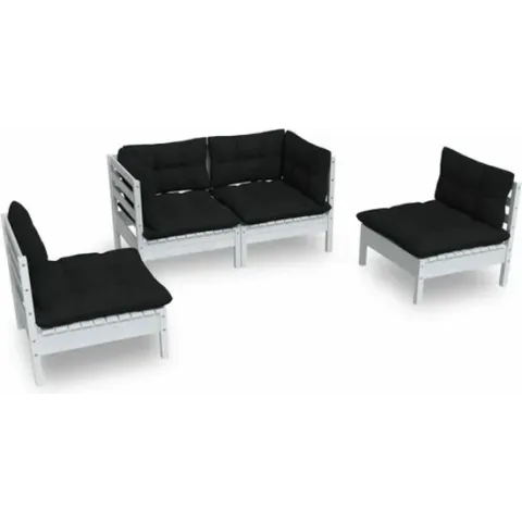 vidaXL 4-delige Loungeset met kussens massief grenenhout
