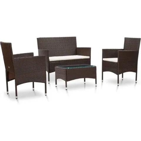 vidaXL 4-delige Loungeset met kussens poly rattan bruin