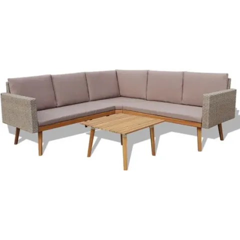 vidaXL 4-delige Loungeset met kussens poly rattan grijs