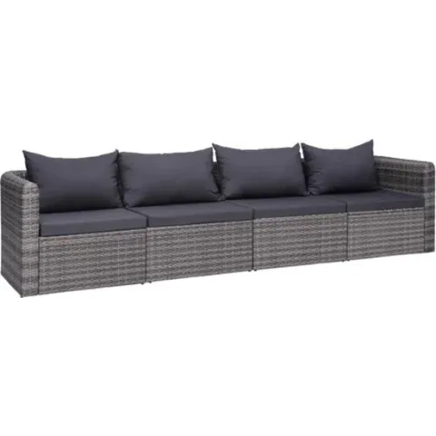 vidaXL 4-delige Loungeset met kussens poly rattan grijs