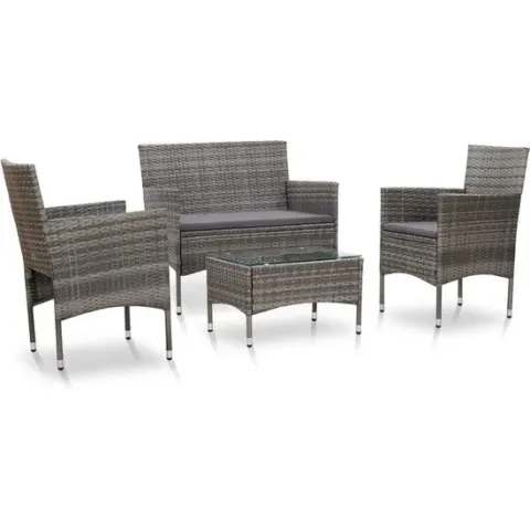 vidaXL 4-delige Loungeset met kussens poly rattan grijs