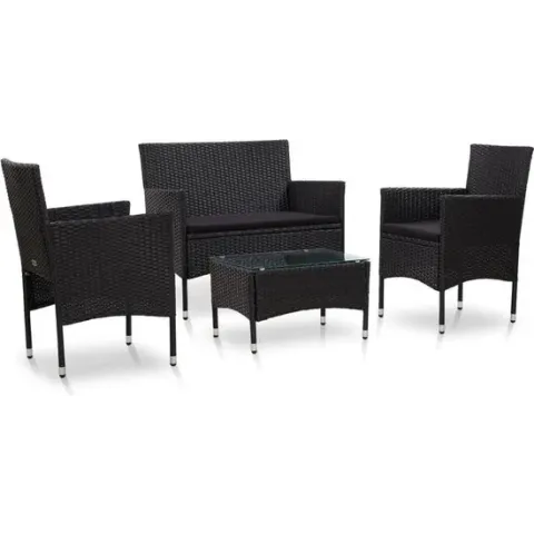 vidaXL 4-delige Loungeset met kussens poly rattan zwart