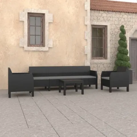 vidaXL 4-delige Loungeset met kussens PP antracietkleurig