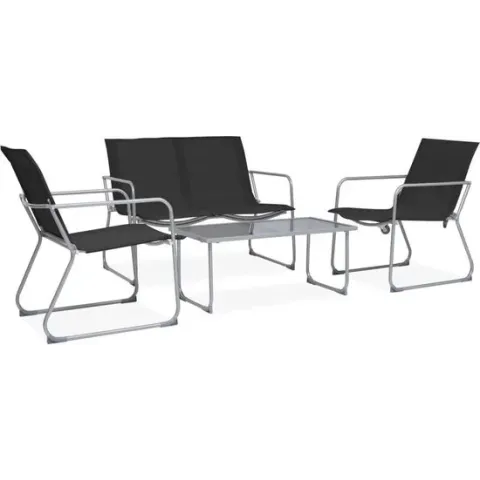 vidaXL 4-delige Loungeset stof en staal zwart