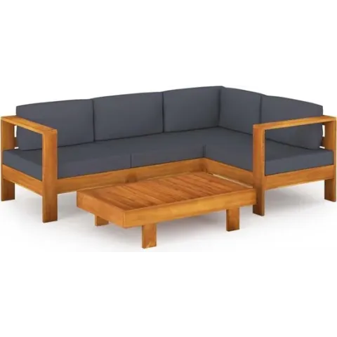 vidaXL 5-delige Loungeset met donkergrijze kussens acaciahout