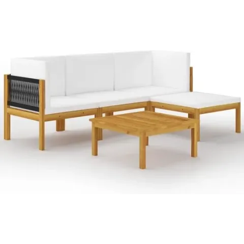vidaXL 5-delige Loungeset met kussens massief acaciahout crème