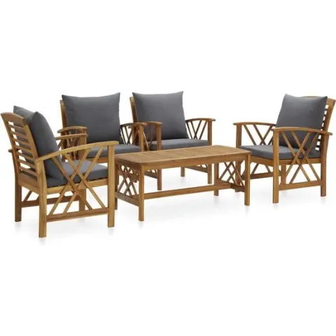 vidaXL 5-delige Loungeset met kussens massief acaciahout