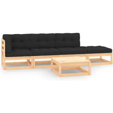 vidaXL 5-delige Loungeset met kussens massief grenenhout