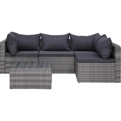 vidaXL 5-delige Loungeset met kussens poly rattan grijs