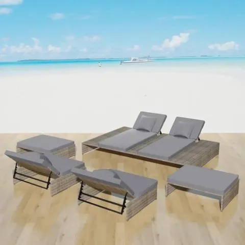 vidaXL 5-delige Loungeset met kussens poly rattan grijs