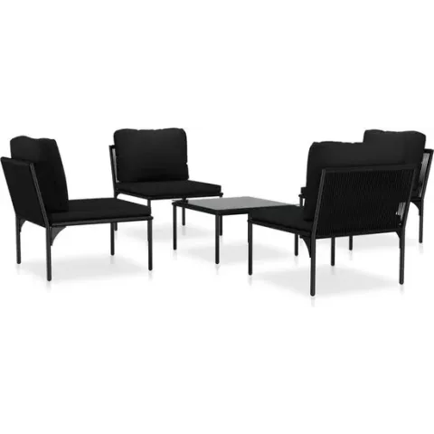 vidaXL 5-delige Loungeset met kussens PVC zwart