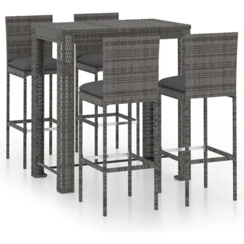 vidaXL 5-delige Tuinbarset met kussens poly rattan grijs