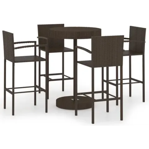 vidaXL 5-delige Tuinbarset poly rattan bruin