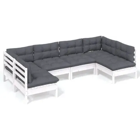 vidaXL 6-delige Loungeset met kussens massief grenenhout wit