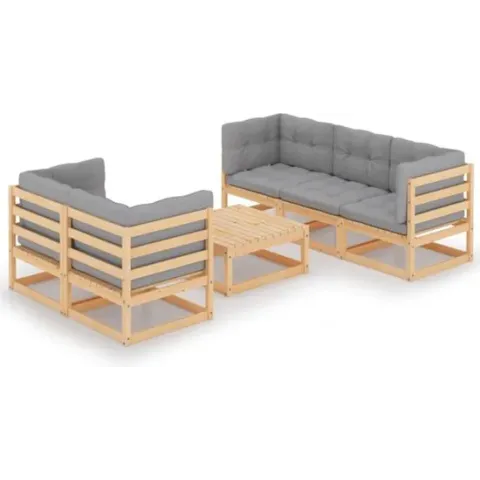 vidaXL 6-delige Loungeset met kussens massief grenenhout