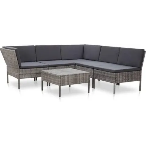 vidaXL 6-delige Loungeset met kussens poly rattan grijs