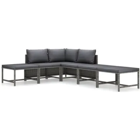 vidaXL 6-delige Loungeset met kussens poly rattan grijs