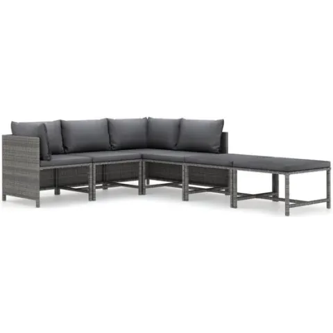 vidaXL 6-delige Loungeset met kussens poly rattan grijs