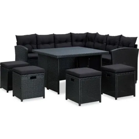 vidaXL 6-delige Loungeset met kussens poly rattan zwart