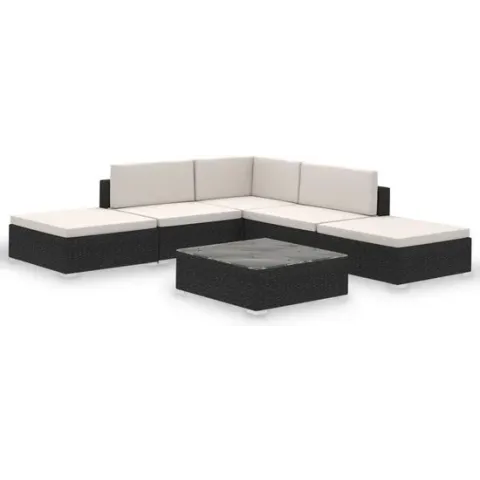 vidaXL 6-delige Loungeset met kussens poly rattan zwart