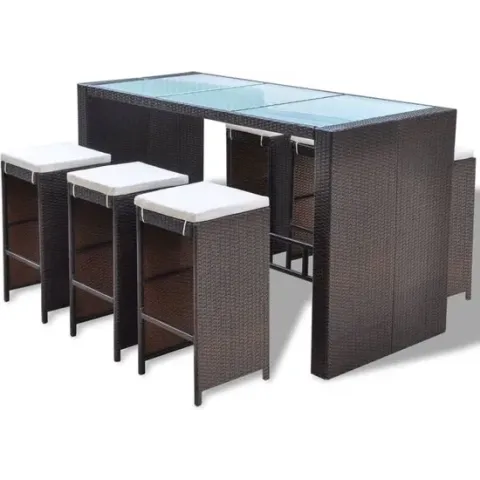 vidaXL 7-delige Tuinbarset met kussens poly rattan bruin