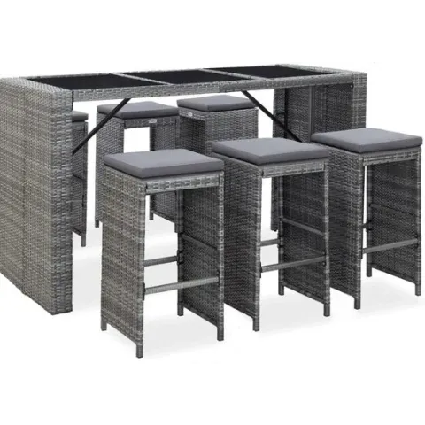 vidaXL 7-delige Tuinbarset met kussens poly rattan grijs