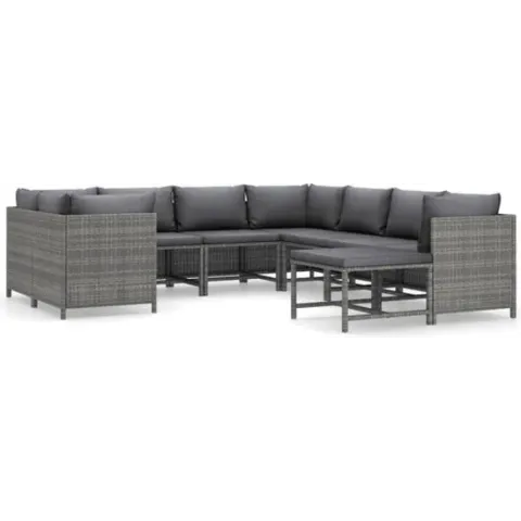 vidaXL 9-delige Loungeset met kussens poly rattan grijs