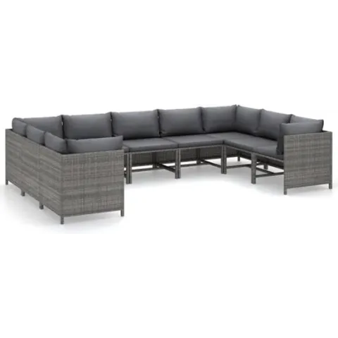 vidaXL 9-delige Loungeset met kussens poly rattan grijs