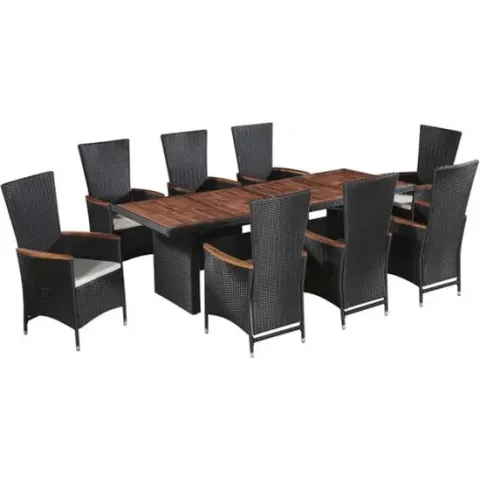 vidaXL 9-delige Tuinset met kussens poly rattan zwart