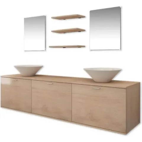 vidaXL Badkamermeubelset met wasbak beige 8-delig