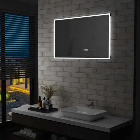 VidaXL Badkamerspiegel - 100x60cm - LED met Aanraaksensor & Tijdweergave - VDXL_144739
