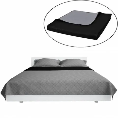 vidaXL Bedsprei gewatteerd dubbelzijdig 170x210 cm zwart/grijs