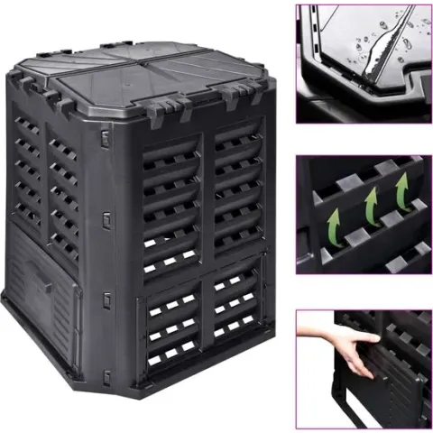 vidaXL Compostbak 360 L 68,9x68,9x83,9 cm zwart