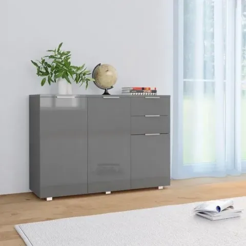 vidaXL Dressoir 107x35x76 cm hoogglans grijs