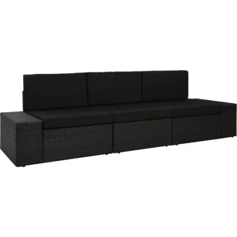 vidaXL Driezitsbank sectioneel poly rattan zwart