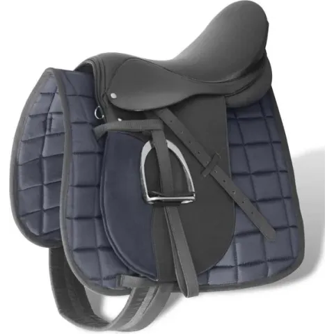 vidaXL Echt lederen paardrijzadel 16" 14 cm (5-in-1 set. zwart)