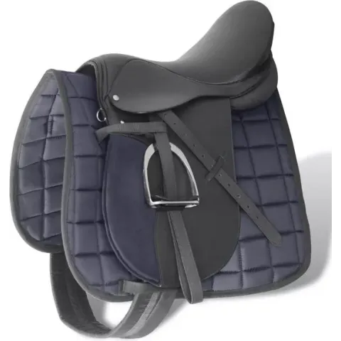 vidaXL Echt lederen paardrijzadel 17.5" 18 cm (5-in-1 set. zwart)
