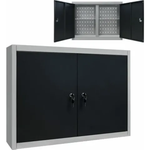 vidaXL Gereedschapskast voor aan de wand metaal grijs en zwart