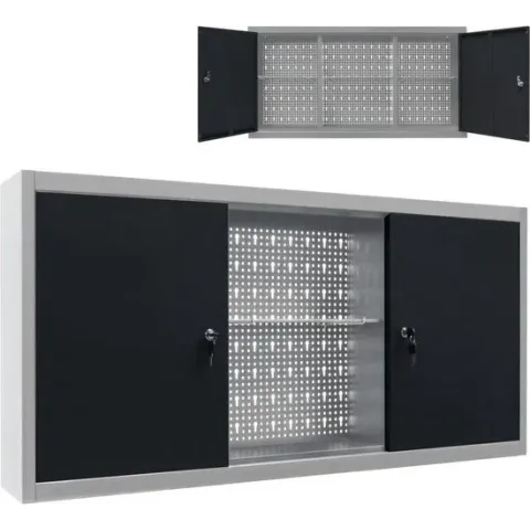 vidaXL Gereedschapskast voor aan de wand metaal grijs en zwart