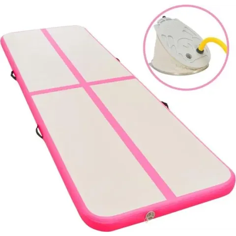 vidaXL Gymnastiekmat met pomp opblaasbaar 400x100x10 cm PVC roze