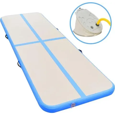 vidaXL Gymnastiekmat met pomp opblaasbaar 600x100x10 cm PVC blauw